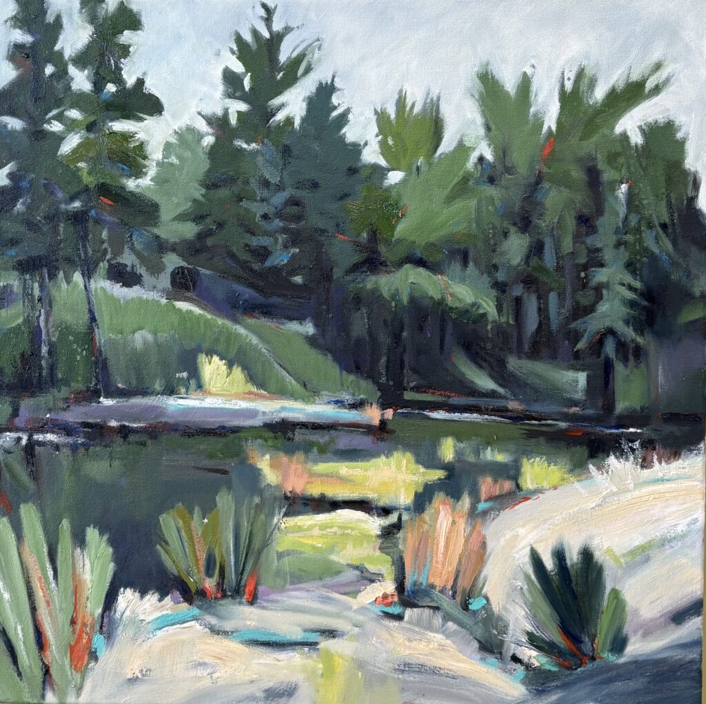 Colorful oil painting of a landscape.